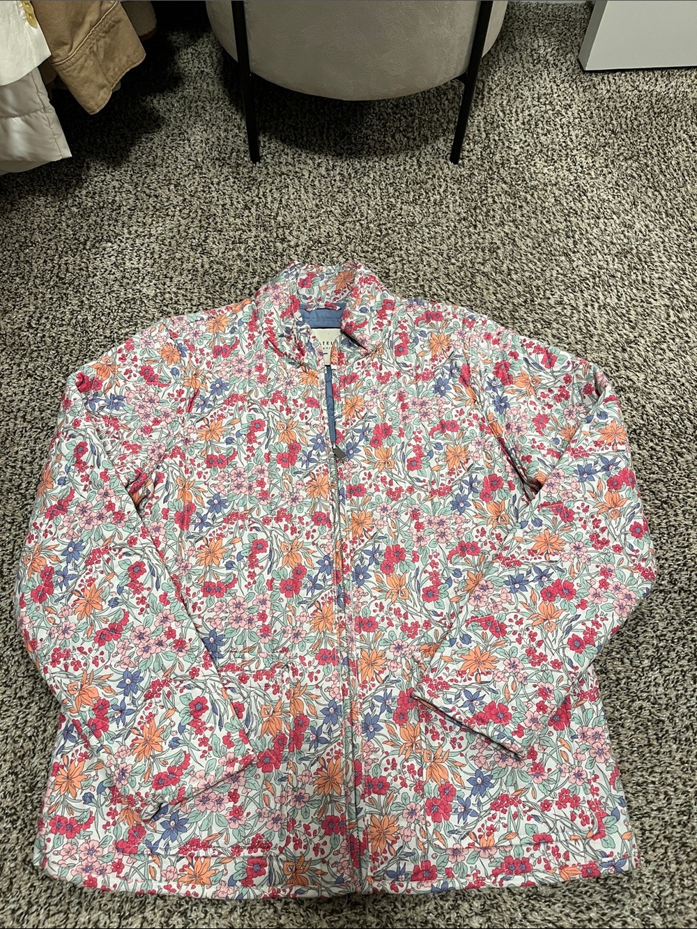 bagatelle Quilted Floral Jacket in Light Blue, Pink & Orange